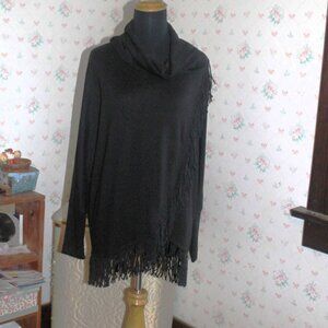Avon / Studio 1886 Charcoal Gray Fringed Tunic Sweater, Small, NWOT